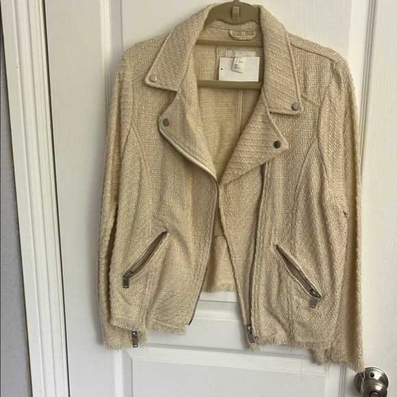Women's Cream Tweed biker Jacket - Picture 2 of 5